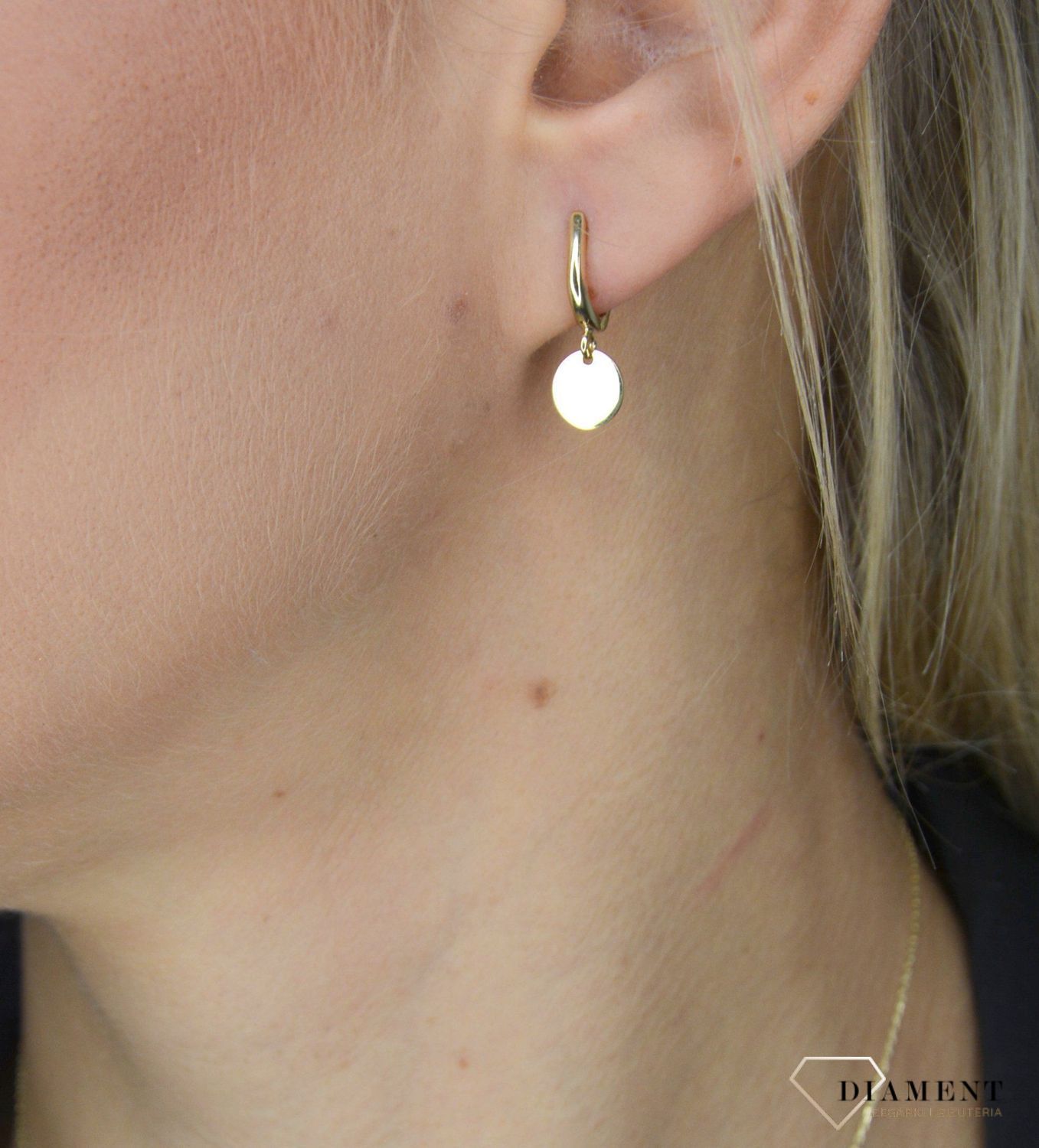 Złote kolczyki 585 wiszące gładkie kółko.jpg